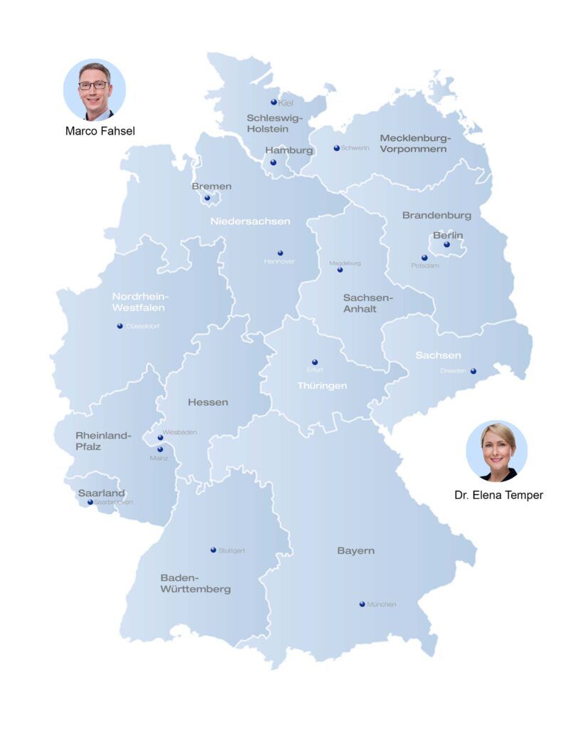 Deutschlandkarte mit Ansprechpartner für Vertriebsregionen HER